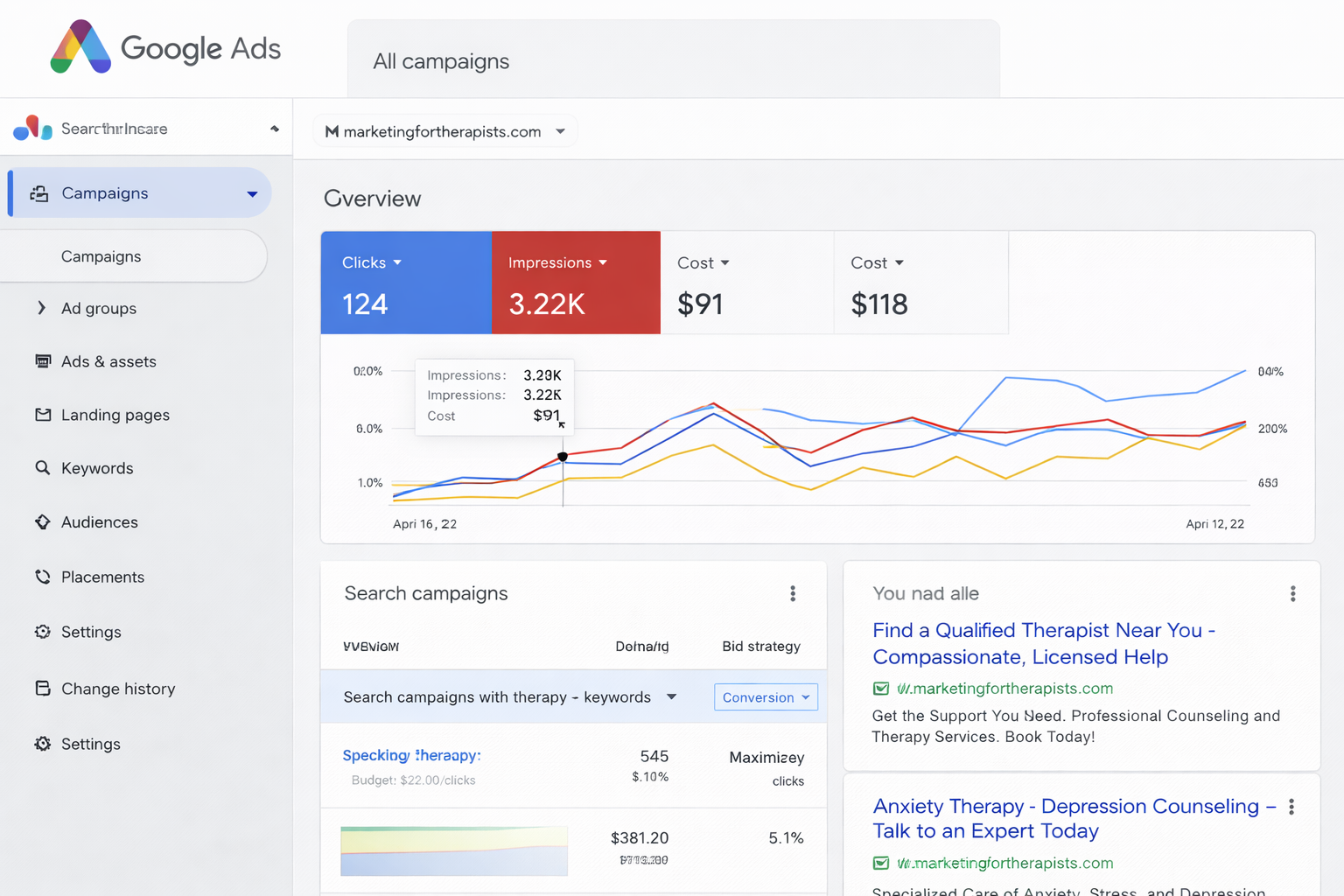 Google Ads campaign management dashboard